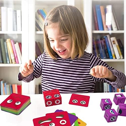 RHYOCIYE Expressions Matching Block Wooden Puzzles Face Changing Magic Cube Building Blocks Montessori Educational STEM Toys for Kids Travel Games Logical Thinking Training Puzzle 7 5109FPSOhUL. AC