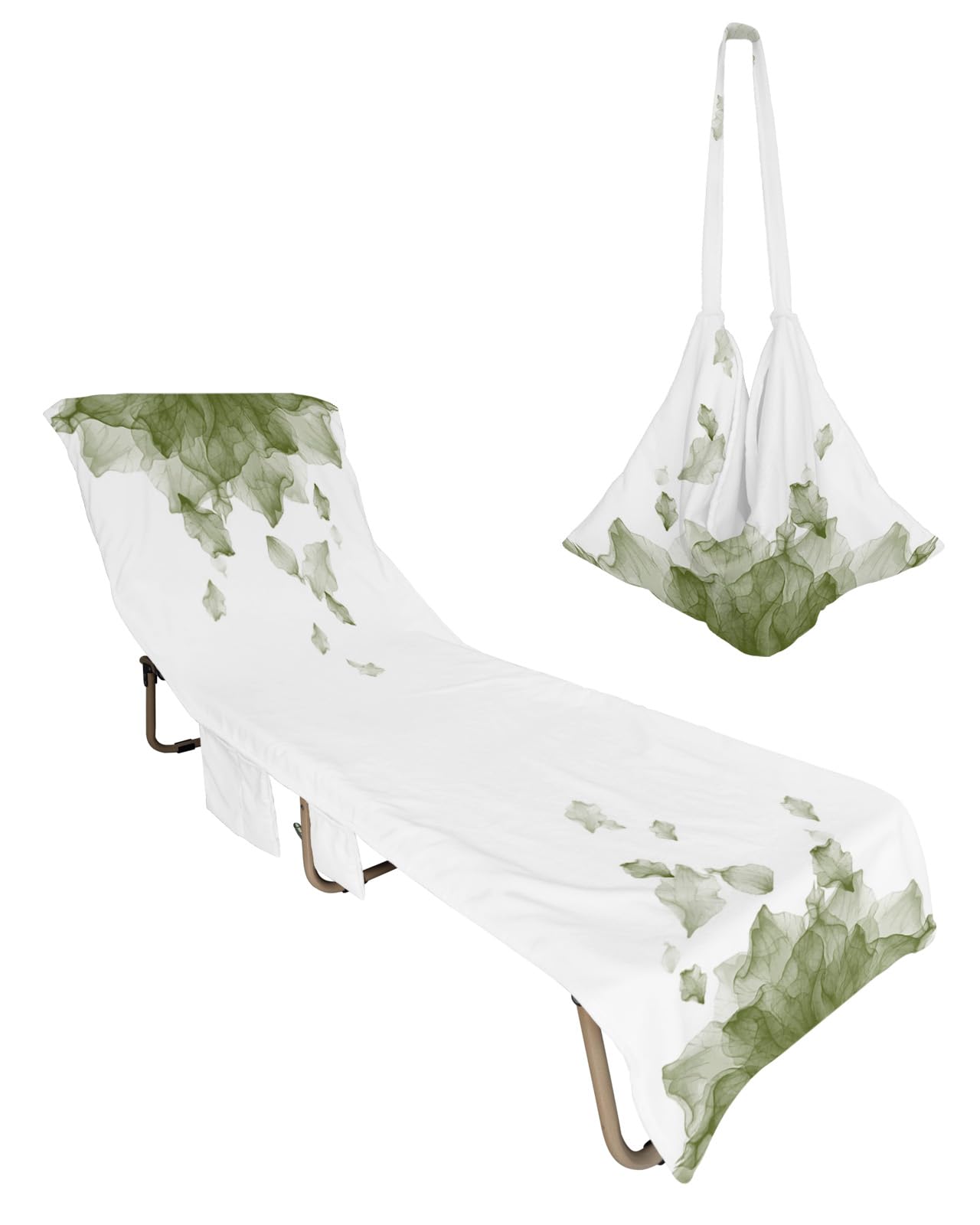 Gradient Sage Green Beach Chair Towel Covers for Chaise Lounge with Side Pocket, Soft Plush Pool Towels Cover for Patio Sunbathing Outdoor 29''x85'' Minimalist Geometric Solid Art