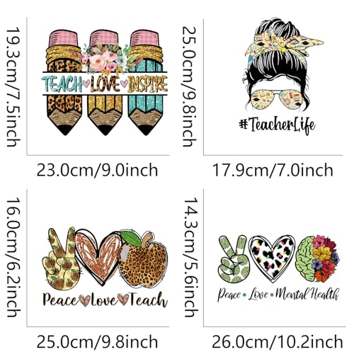 4Pcs Teacher Life Iron on Decals for T-Shirt DIY Washable Heat Transfer Vinyl Stickers for Clothing Jeans Pillow Covers Applique — view 2