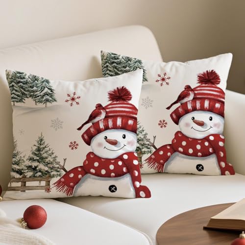 Avalune Kissenbezug 40x40 Weihnachten Rot Schneemann Kissen...