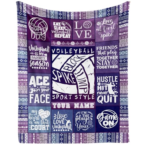 Homieblanket Coperta da pallavolo personalizzata con nome per ragazzi e ragazze, design personalizzato a tema palla da pallavolo, coperta stampata per bambini, sedia divano, coperta regalo, 101,6 x