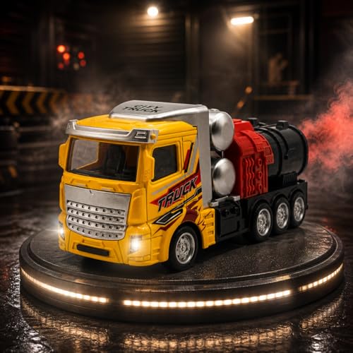 Image of Die Cast Smoke Tanker Truck Toy for Kids with Real Smoke Effect, Light and Sound, Pull Back Action, Metal Head Body Heavy Vehicle Toy for Boys and Girls, Battery Operated Truck Toy