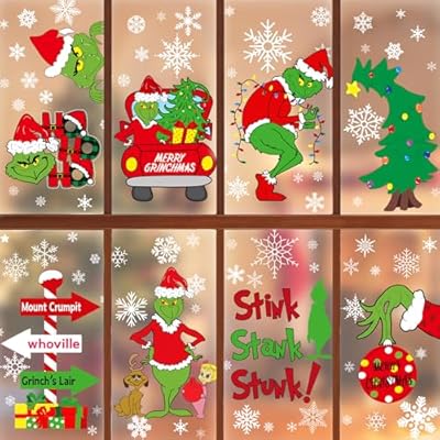 Christmas Window Clings Decorations Double Sided Christmas Window Stickers for Glass Window Christmas Decorations Indoor Home Decor Snowflake Window Decal for Home School Office Decorations