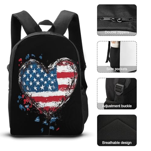 Heart Shaped Map of U.S. 17In Backpacks with Lunch Bag Pencil Case Set Resistant Daypack 3 Piece3