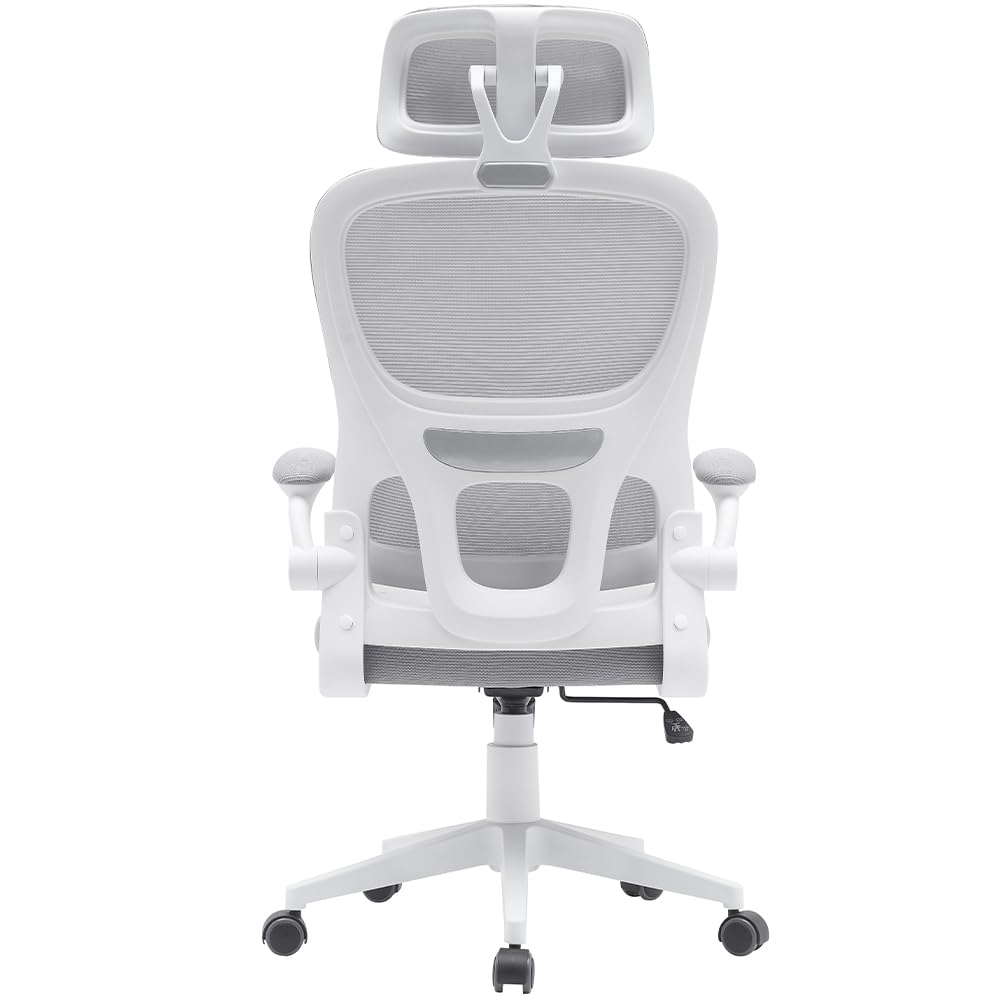 BAKAJI Sedia da Ufficio in Tessuto Ergonomica con Schienale Supporto Lombare e Poggiatesta, Poltrona da Scrivania Girevole, Altezza Regolabile Rivestimento Antisudore Traspirante (Grigio Chiaro)