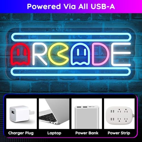 Image of Arcade Neon Light Sign LED USB Powered Dimmable, Retro Ghost Arcade Game Room Neon Lighted Sign for Gaming Room Wall Decor Man Cave for Bedroom Baseroom Decorations Gift