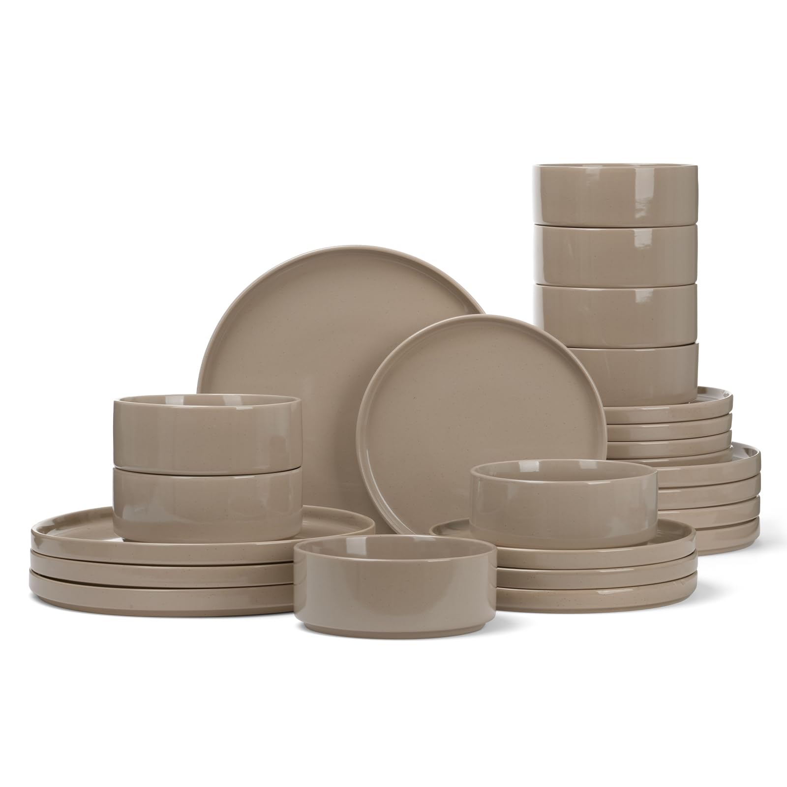 Famiware Nebula Plates and Bowls Set, 24 Pieces Dinnerware Sets, Dishes Set for 8, Cinnamon Brown