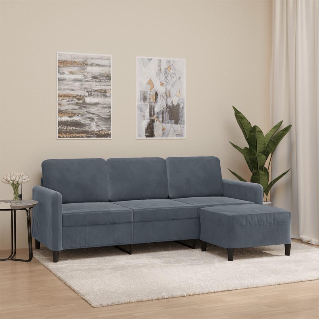IKAYAA Sofá de 3 Plazas con Taburete Patas de Madera Sofá de Salon de Terciopelo Sofá Chaise Longue Moderno para Salon Oficina 180 cm Gris Oscuro 3032130_es