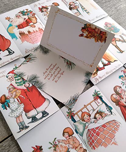 Image of PIXILUV CHRISTMAS KIDS (Pack of 12) Notecards Small Greeting Cards # Vintage Children Playing and Helping Santa ~ Vintage Christmas Postcards Reprint