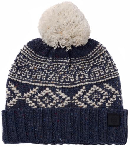Bonnet à pompon Failsworth laine hiver chaud homme femme bleu marine motif Fairisle