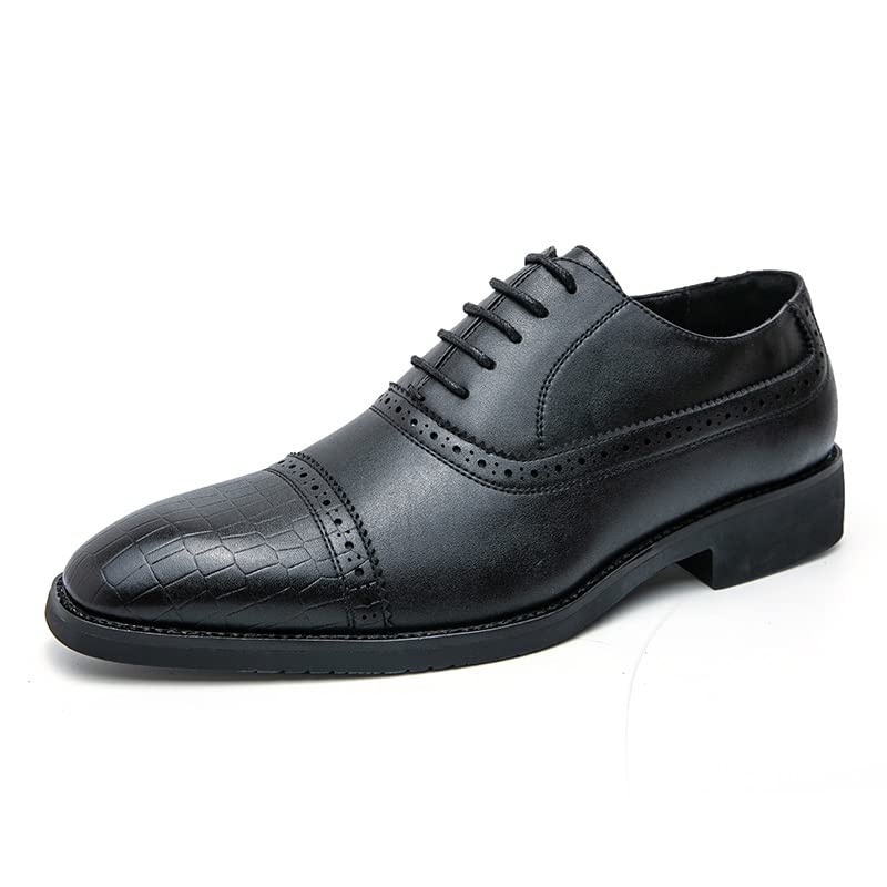 Single Season Formal Shoes for Men Lace Up Round Burnished to Cap Toe PU Leather Block Heel Low Top Non Slip Classic Very Popular Among Young People (Color : Black, Size : 7)
