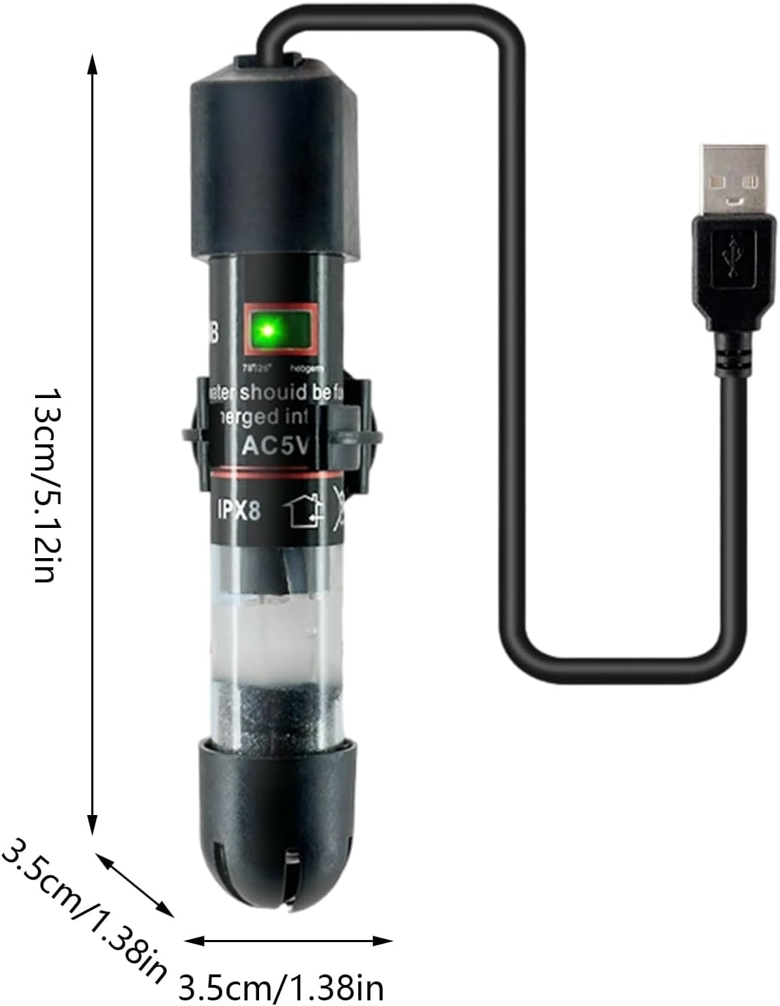 Fish Tank Heater - Precision Temperature Control Waterproof,USB Aquarium Water,for Koi Turtle Hermit Crab Living Room Bedroom Study Apartment Dorm