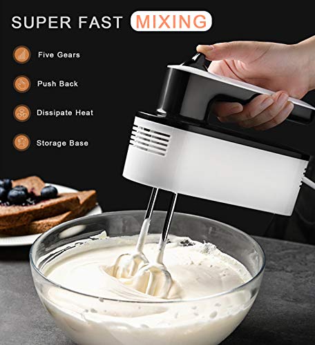 ACEBON Handmixer, 5 Geschwindigkeitsstufen plus Turbofunktion, 2 Rührbesen & 2 Knethaken, Handrührer mit Sockel – Bild 3