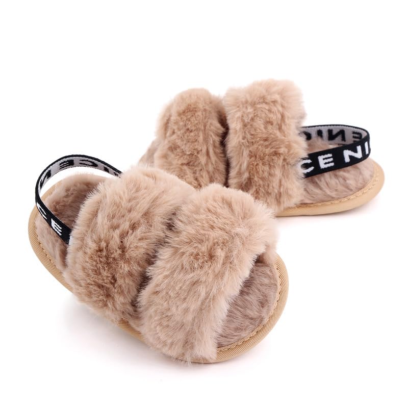 Baby Infant Fluffy Fuzzy Slippers Open Toe House Home Slippers Boys and Girls Faux Fur Slides with Strap Little Kids Slip-on Shoes3