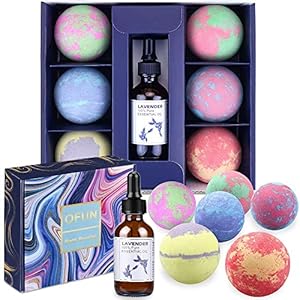 Badebomben Geschenkset Frauen mit Lavendelöl, OFUN 6 Farben Schaumbadebomben handgefertigt & 60ML reines Lavendelöl für Mama, Freundin, Geburtstag, Spa, Bad, Yoga