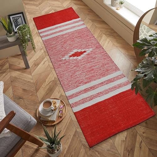 Image of Hand Woven 100% Natural Cotton Designer Rug|Kitchen Runner|Bedside Runner|Kitchen Mat|Carpet|Multiple uses for Balcony,Living Room,Bedroom,Size-22x60 Inches, (Red)