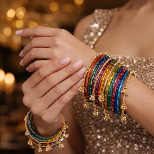 Image of Shining Diva Fashion 16 Pcs Trendy Stylish Glass & Kashmiri Ghungroo Bangles Set for Women & Girls | Traditional Festive Wedding Party Jewellery