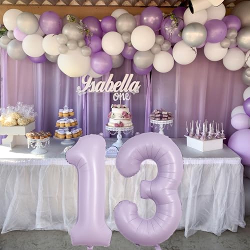 Image of Number Balloons 13 Pastel Purple, 40 Inch Lavender Mylar Foil Number 1 & 3 Balloons for Girls 13th Birthday Balloons, Large Light Purple Helium 13 Balloons for Women 13th Anniversary Party Decorations