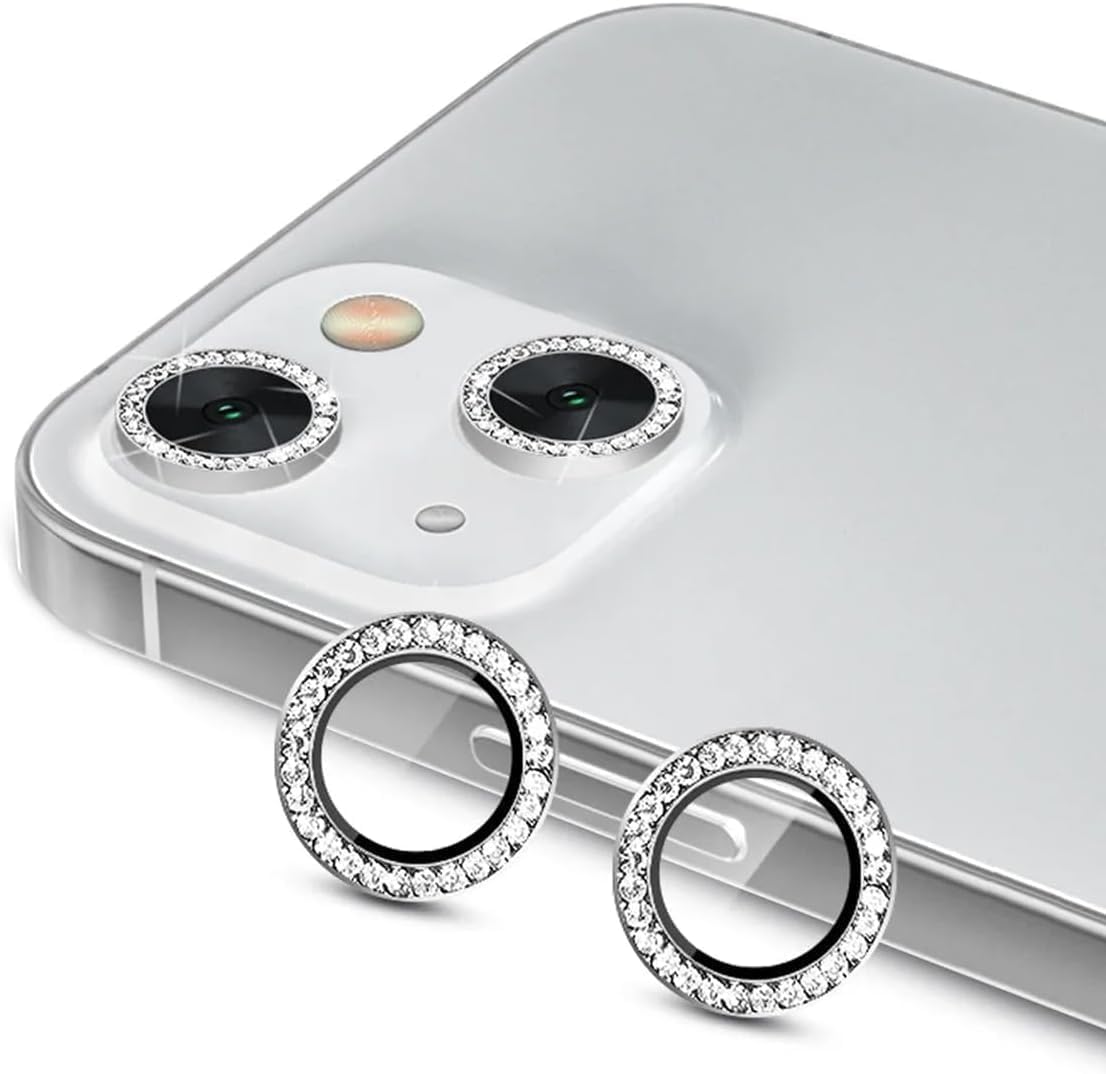 Bling Glitter Camera Lens Protector for iPhone 11/12, 9H Tempered Glass with Diamond Metal Ring for iPhone 11 Lens Cover, Anti-Scratch Back Camera Cover