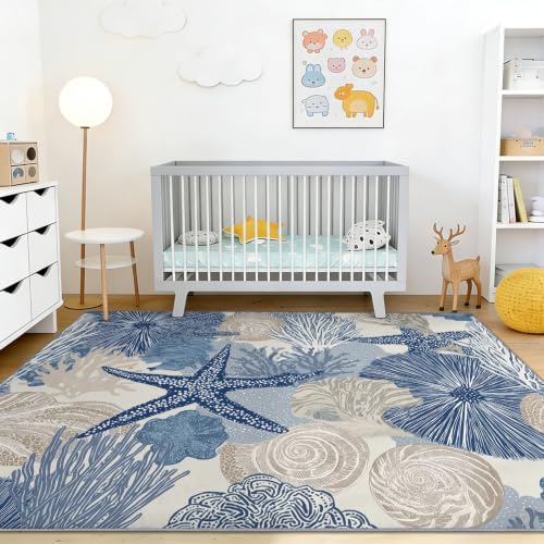 Tapis de salon moderne antidérapant et lavable bleu et blanc - 2