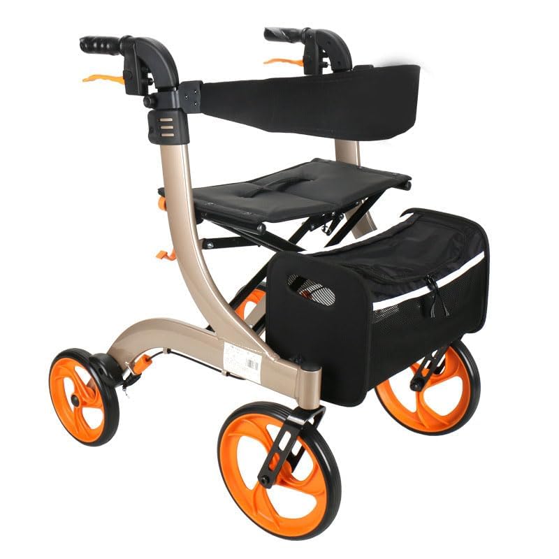 Deambulatore elettrico per sedia a rotelle e deambulatore pieghevole elettrico con doppi freni, altezza regolabile, sedile e borsa di stoccaggio, ausilio alla mobilità per anziani e adulti A