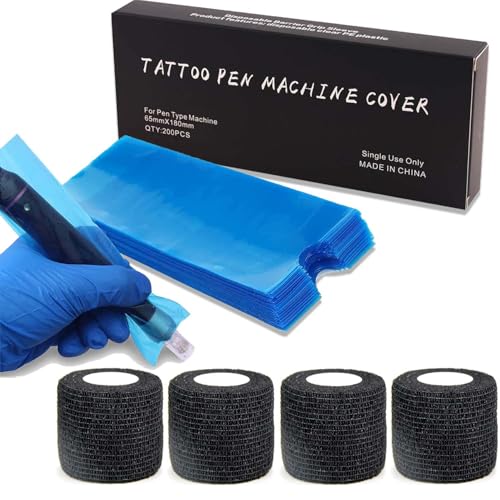 200pcs Large Pen Machine Covers with 4pcs Grip Tapes - Gakonps Grip Wraps and Machine Pen Bags Grip Covers Combination Pen Sleeves