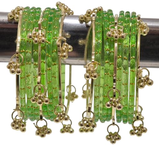 Image of kashmiri ghangharoo glass bangle Set For Women And Girls | Light Weight Bangles | Traditional Transparent Fancy Glass Chudi Set for Wedding, Party (18 Bangles)