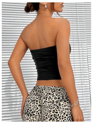 SOLY HUX Women's Faux Leather Crop Tube Top Strapless Sexy Going Out Bandeau Top Party Rave Concert Outfit2