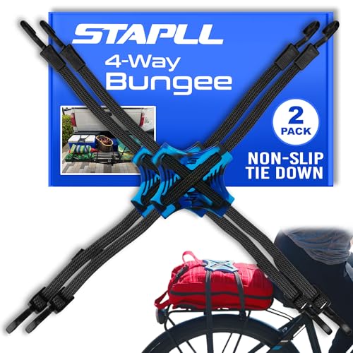 STAPLL Tack Strap 4-Way Bungee Cord 2-Pack (Black & Blue)
