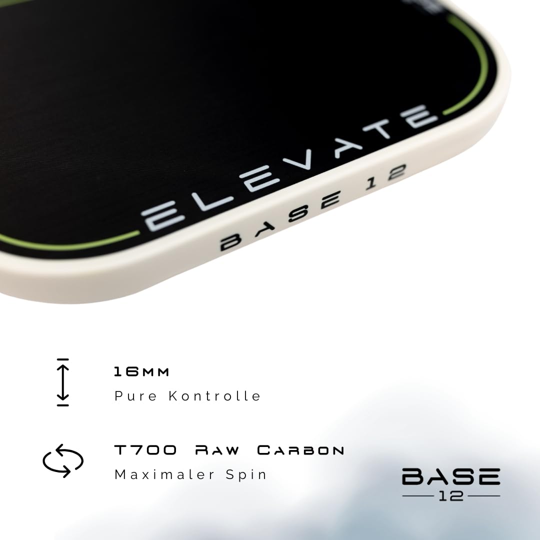 BASE12 Pickleball Schläger Carbon – Premium Paddle 16mm, Raue Oberfläche für Kontrolle & Spin – Ideal für Anfänger & Profis