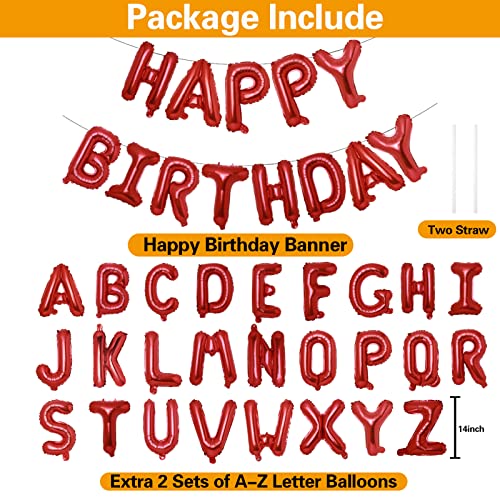 Fannev Happy Birthday Balloons Banner, 16 Inch Hanging Birthday Balloons 3D Silver Foil Cursive Script Letter Balloons For Kids And Adults Birthday Party Decorations Supplies Red #TOP2