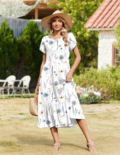 Image of Zeagoo Women Summer Midi A Line Dress Short Sleeve Casual Flowy Tiered Beach Long Sundress with Pockets 2026 Vacation Travel