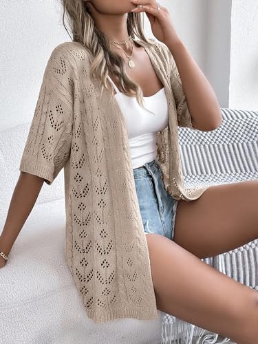 Image of Spicy Sandia Women's Loose Fit Short Sleeve Crochet Cardigan Sweaters for Summer