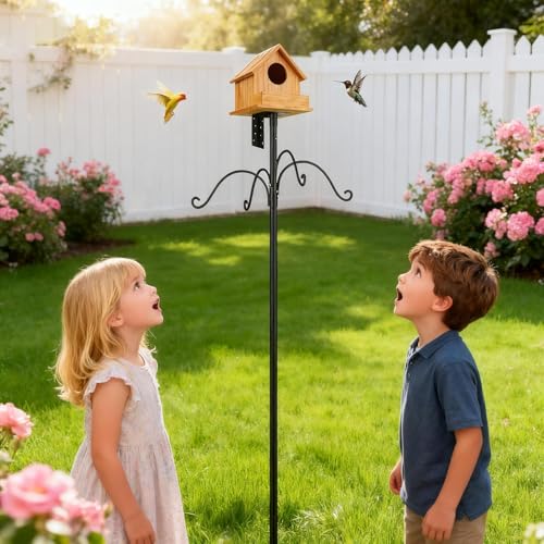 Poste de metal ajustable para observar colibríes y colgar plantas en el jardín 3