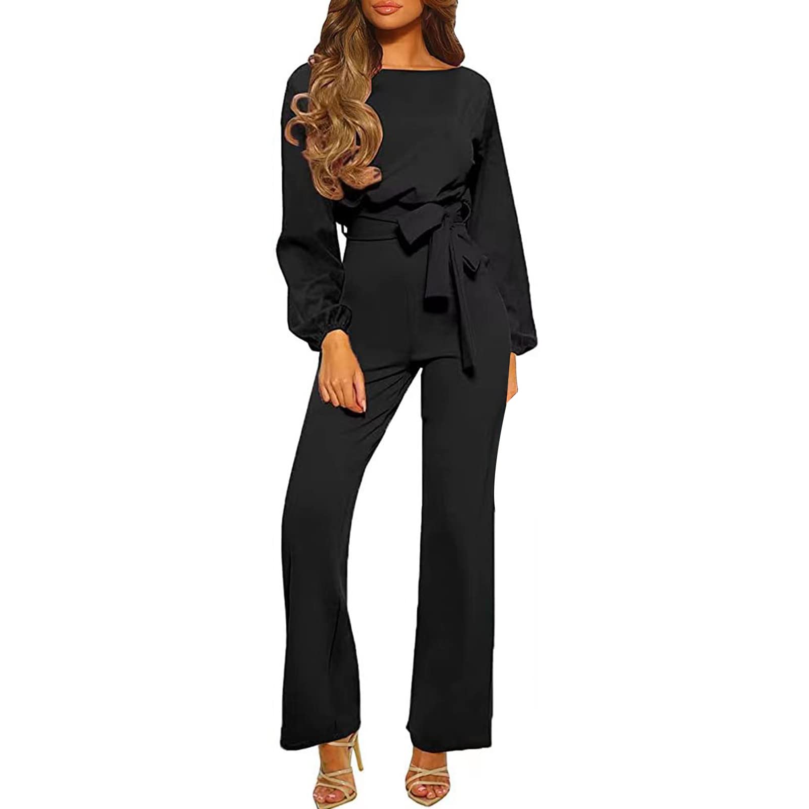 Jumpsuits Für Damen Lang, Damen Hosenanzug Elegant Festlich Solid Mit Ärmeln Overall Hosenanzüge Große Größen Romper Lose Outfits Set Vintage Locker Women's Jumpsuits & Playsuits Weites Bein Playsuit