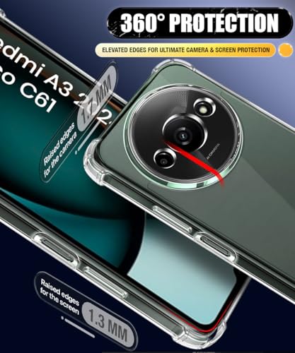 Image of WOW IMAGINE Ultra-Hybrid Crystal Clear Back Case for Redmi A3 2024 | Redmi A3X | Poco C61 | Shockproof Design | Camera Protection Bump | Hard Clear Mobile Back Cover with Cushioned Edges - Transparent