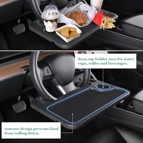 Image of Steering Wheel Tray for Car, Portable Food Tray & Laptop Mount Table for Driver, Hook-On Car Desk Fits Most Steering Wheels, Black, Medium, for Eating, Writing & Work While Parked