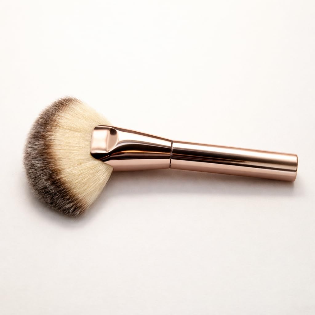 Glam Large Fan Brush with Rose Gold Handle, Soft Synthetic Bristles, for Powder, Blush & Highlighter 1