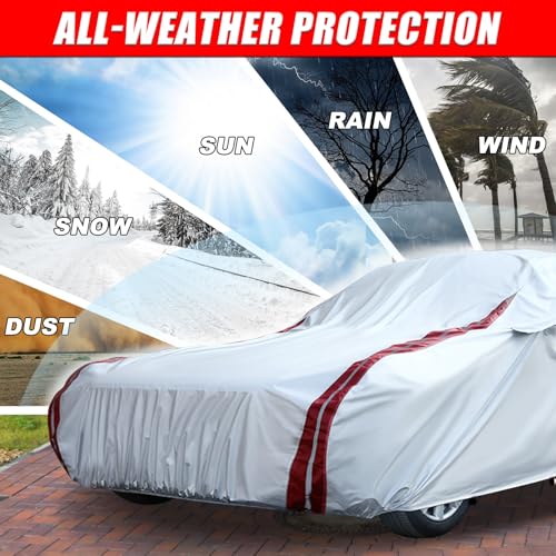 Image of Waterproof Car Covers Replace for 2005-2013 Corvette C6, 6 Layers All Weather Custom-fit Car Cover with Zipper Door & 18 Ponit Windproof Bands for Snow Rain Dust Hail Protection