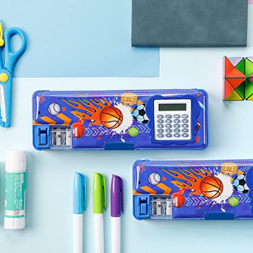 Image of Henoyso Multifunctional Pencil Box for Boys, Basketball Pencil Case with Calculator and Sharpener, 2026 Back to School Supplies Organizer for Kids Teens Students, Elementary Classroom Sport Gift