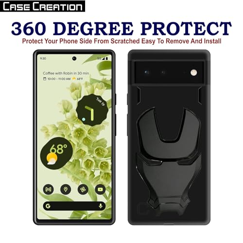 Image of COVERLY Official 3D Touch Feel Trending Marvel Avengers Logo Mask Soft Rugged Grip Silicone Iron Man Super Power Cartoon Movie Engraved Silicone Matte Back Cover for Google Pixel 6 H870 - Black