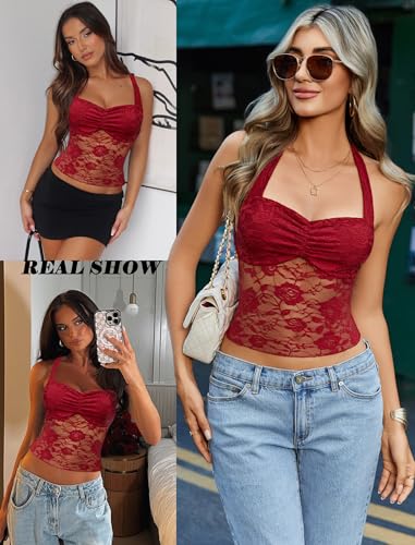 Avidlove Lace Halter Tops for Women Y2K Sexy Tank Top Camisoles Shirts Cute Going Out Outfits Summer Trendy Tops3