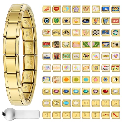 Double Fair Custom Italian Charm Bracelet Links - Pick 10 of 80 Styles - 316L Stainless Steel, 9x10mm - Zodiac, Animals, Emojis, Flags, Birthstones - Waterproof, Hypoallergenic