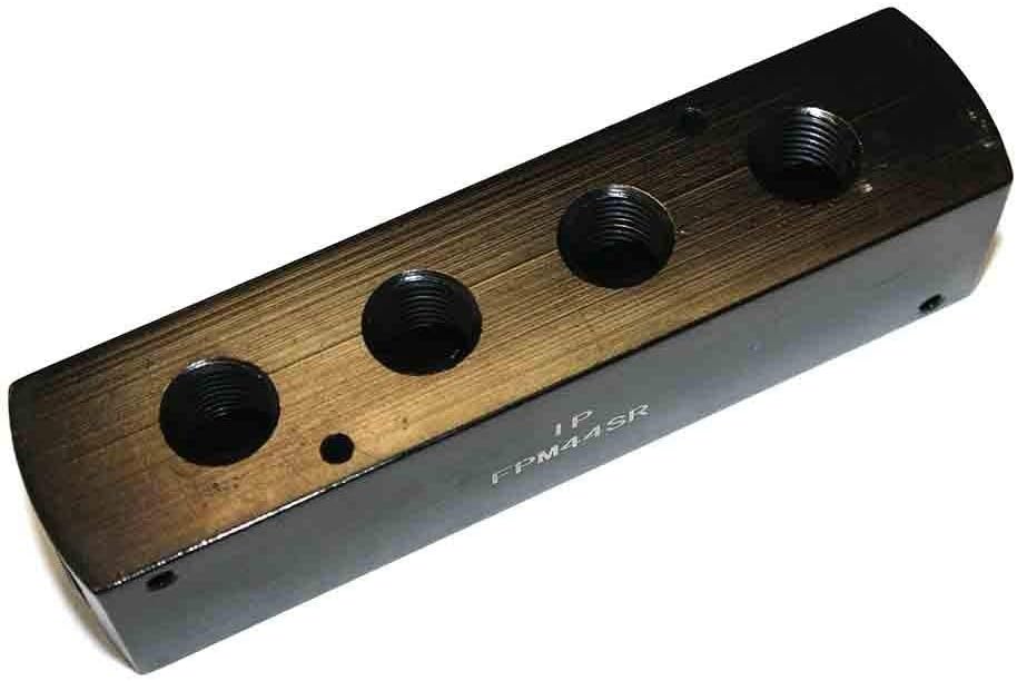 Interstate Pneumatics FPM44SR 3/8 FPT x 1/4 FPT Aluminum Rectangle Pencil Manifold, 1 Inlet to 4 Outlets - Pack of 100