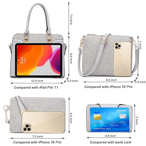 Image of Women's Fashion Handbag Tote Bag Shoulder Top Handle Satchel Purse Set 4pcs | Stylish Style,Chain Texture Design,Ample Space,Bear Doll Decoration,with a Crossbody Strap