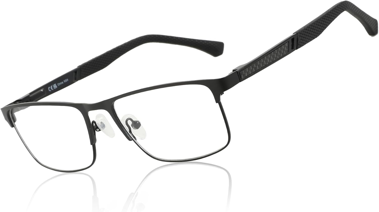 ZENOTTIC Reading Glasses Men: Blue Light Glasses Metal Square Frame - Computer Readers Nose Pads - Spring Hinge Eyeglasses 02 Black 0.0 x