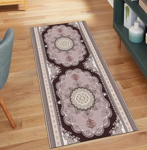 Alfombra de pasillo rosa de diseño vintage largo con base de seguridad 2