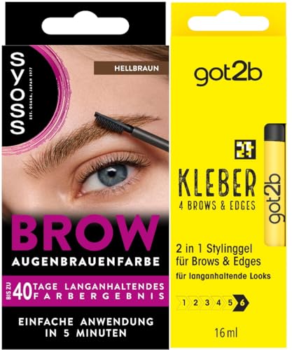 Syoss Augenbrauen Kit Augenbrauenfarbe 5-1 Hellbraun Stufe 3 (17 ml) für einen natürlichen Look & got2b Kleber 4 Brows & Edges (16 ml), 2in1 Brow Gel & Haar Mascara, Stylinggel
