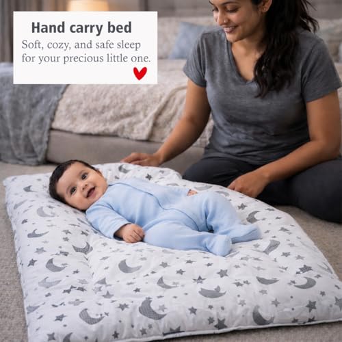 Image of Infantbond Designer Mattress with Net | Baby Sleeping Bag | Carry Bed (0-6 Months) (Moon Grey(N,S))