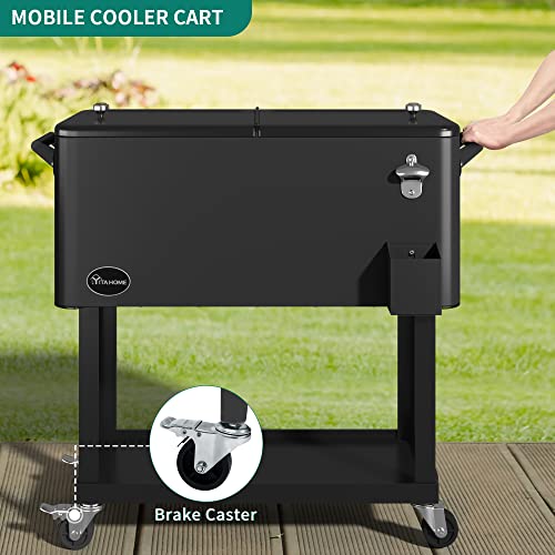Image of YITAHOME 80 Quart Rolling Cooler Cart with Bottle Opener Drainage, Portable Wicker Patio Cooler Rolling on Wheels, Outdoor Beverage Cart Rolling Drink Cooler for Patio Pool Deck Party Cookouts